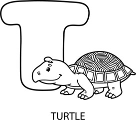 Vector illustration of educational alphabet coloring page with cartoon animal for kids