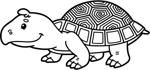 Vector illustration of cute cartoon turtle character for children, coloring and scrap book