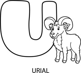 Vector illustration of educational alphabet coloring page with cartoon animal for kids