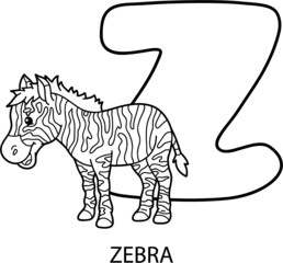 Vector illustration of educational alphabet coloring page with cartoon animal for kids