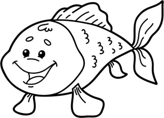 Fototapeta premium Vector illustration of cute cartoon fish character for children, coloring and scrap book
