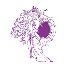 mistyc elf princess, queen of night, vector illustration - 394595994