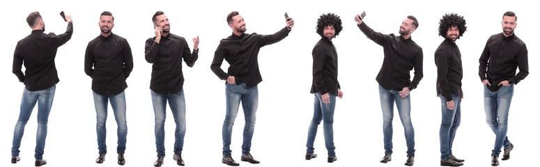 collage of photos of a young man with a smartphone