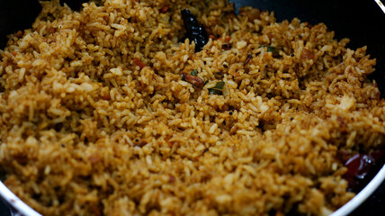 Temple Puliyodharai / Puliyogare / Tamarind Rice, Spicy indian vegan/vegetarian food,  Indian home cooked food
