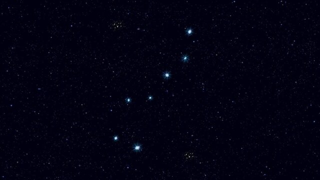 Ursa Major constellation, gradually zooming rotating image with stars and outlines, 4K educational video 