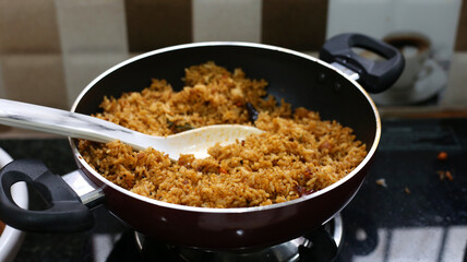 Temple Puliyodharai / Puliyogare / Tamarind Rice, Spicy indian vegan/vegetarian food,  Indian home cooked food