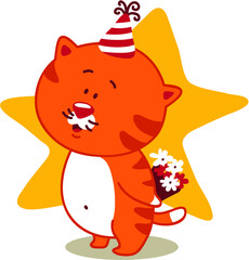 vector illustration of funny birthday cat print for baby shower