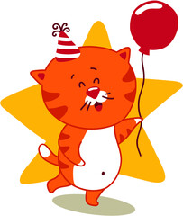 vector illustration of funny birthday cat print for baby shower