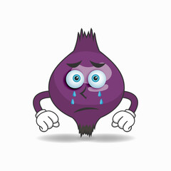 Purple Onion mascot character with sad expression. vector illustration