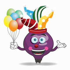 The Purple Onion mascot character becomes a clown. vector illustration
