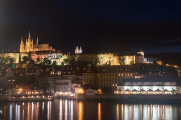Fototapeta na wymiar View of hill in old town of Prague at night.