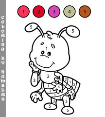 Vector illustration coloring by numbers game of cartoon ant for kids