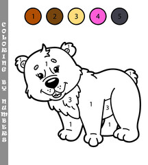 Vector illustration coloring by numbers game of cartoon bear for kids