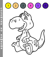 Vector illustration coloring by numbers game with cartoon  dino for kids
