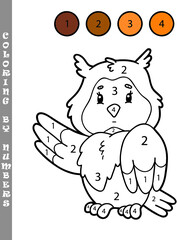 Plakat funny puppy coloring educational kids game. Vector illustration coloring by numbers educational kids game of happy cartoon character for kids