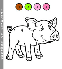 Obraz na płótnie Canvas Vector illustration coloring by numbers game of cartoon pig for kids