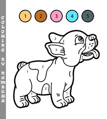 Obraz na płótnie Canvas Vector illustration coloring by numbers game of happy cartoon puppy for kids