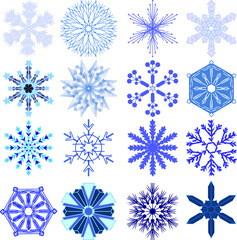 Fototapeta premium A set of snowflakes of various shapes. Winter symbol.