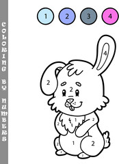 Vector illustration coloring by numbers game of happy cartoon Easter bunny for kids