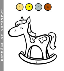 Vector illustration coloring by numbers game of cartoon toy horse for kids