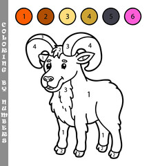 Vector illustration coloring by numbers game with cartoon  urial for kids