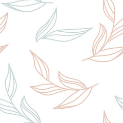 Fototapeta na wymiar Leaves seamless pattern on a white background. Perfect for printing on paper or fabric, tiles.