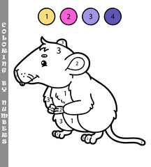 Vector illustration coloring by numbers game with cartoon  vole for kids