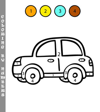 Vector illustration coloring by numbers game of cartoon car for kids