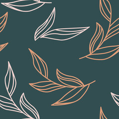 Fototapeta na wymiar Leaves seamles pattern on a dark background. Perfect for printing on paper or fabric, tiles.