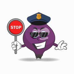 The Purple Onion mascot character becomes a policeman. vector illustration