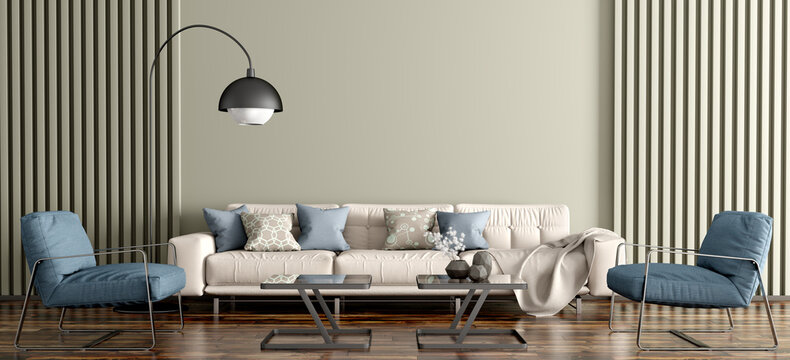 Interior design of modern living room, home 3d rendering
