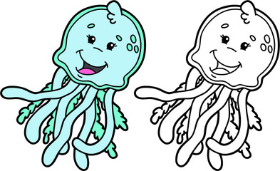 illustration coloring page of happy cartoon character for children, coloring and scrap book