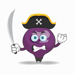 The Purple Onion mascot character becomes a pirate. vector illustration