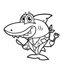 Vector illustration coloring page of happy cartoon shark for children and scrap book