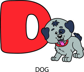  Vector illustration of educational alphabet card with cartoon animal for kids