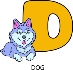  Vector illustration of educational alphabet card with cartoon animal for kids