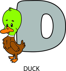 cartoon alphabet card. Vector illustration of educational alphabet card with cartoon character for kids