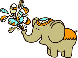 Cute doodle elephant.Vector illustration of adorable cartoon elephant