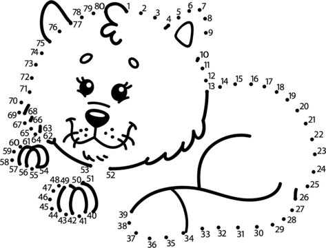 Vector illustration of dot to dot puzzle with happy cartoon cat for children