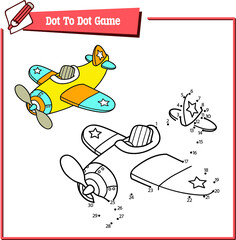 Vector illustration of dot to dot puzzle with cute cartoon plane for children