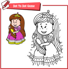 dot to dot  kid educational game. Vector illustration educational kid game of dot to dot puzzle with happy cartoon girl for children