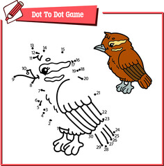 Vector illustration educational kids game of dot to dot puzzle with happy cartoon bird for children
