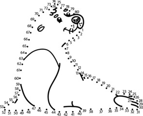 Vector illustration of dot to dot puzzle with happy cartoon seal for children