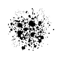Abstract polka dot splash. Black messy hand drawn drip points isolated on white background. Brush stroke, ink blots stain, dirty paint splash, drop, spray effect. Vector grunge splattered illustration