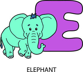  Vector illustration of educational alphabet card with cartoon animal for kids