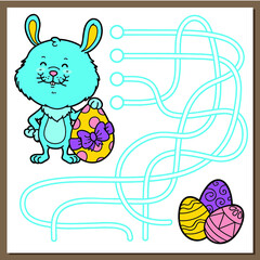 Vector illustration of maze(labyrinth) game with cute Easter bunny for children