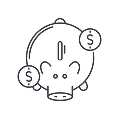 Piggy bank concept icon, linear isolated illustration, thin line vector, web design sign, outline concept symbol with editable stroke on white background.