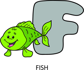  Vector illustration of educational alphabet card with cartoon animal for kids