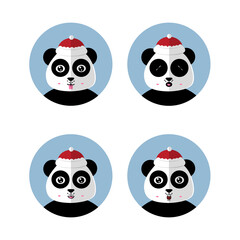 Set Christmas Cute Panda Icon Vector Flat Background