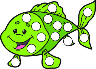 Vector digital educational game with cartoon character for toddlers:  patches or dot marker pages